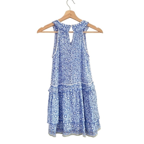 NWT Poupette St Barth Mae Ruffle Trim Printed Mini Dress Blue Je T’aime Girls 10 - Picture 2 of 15